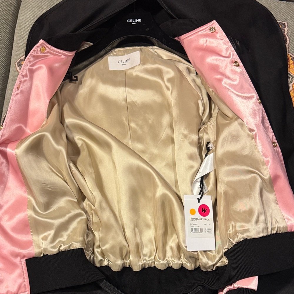 Celine Blush Satin Bomber Jacket - Picture 3 of 6